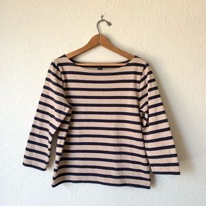 J. Crew Navy and Beige Striped Long Sleeve Tee